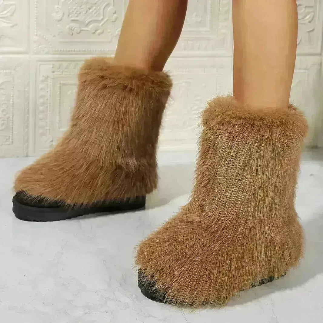 Fashion Long Plush Snow Boots Winter Warm Mid-tube Furry Cotton Shoes For Women Short Boot - EX-STOCK CANADA