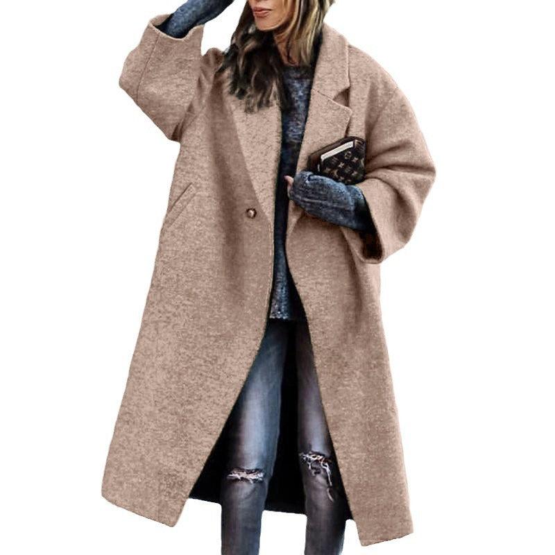 Autumn And Winter Long Woolen Color Temperament Commute No Belt Lapel Loose Woolen Green Coat - EX-STOCK Canada
