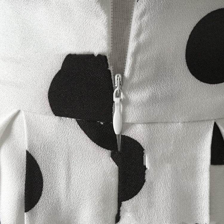 White Polka dot High Waist A-line Pleated Midi Skirt for office work - EX-STOCK Canada