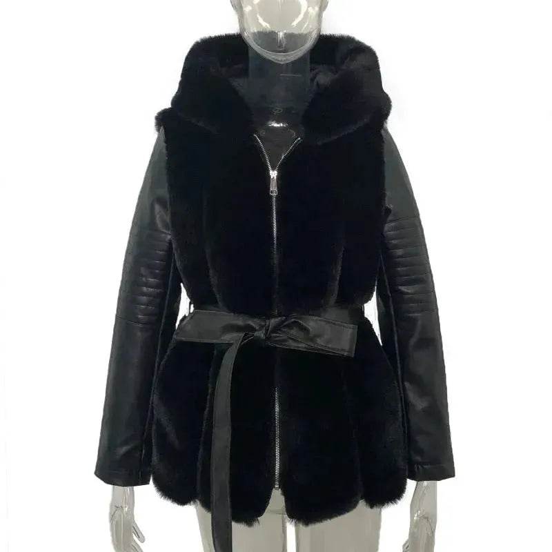 New Style Fur Belt Belt Hooded Zipper vest sleeveless Winter Jacket for women - EX-STOCK Canada