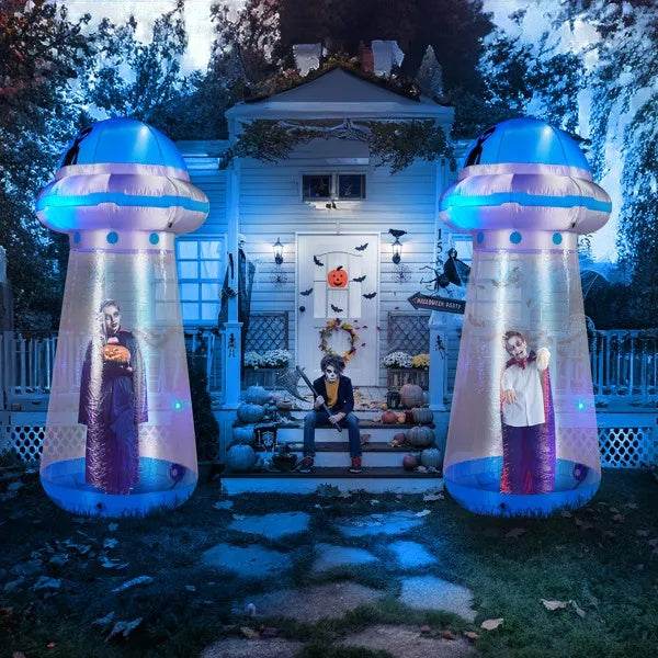 8.8 FT Halloween Inflatable UFO Yard Decoration, Fun Tall Blow Up Yard Decor With Built-in LED Lights And Stand Inside Design For Holiday Party Yard Lawn Garden Decor Indoor Outdoor - EX-STOCK Canada