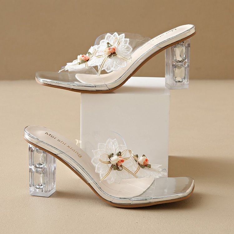 Talons hauts transparents, chaussons en strass, sandales en cristal pour femmes, sandales françaises