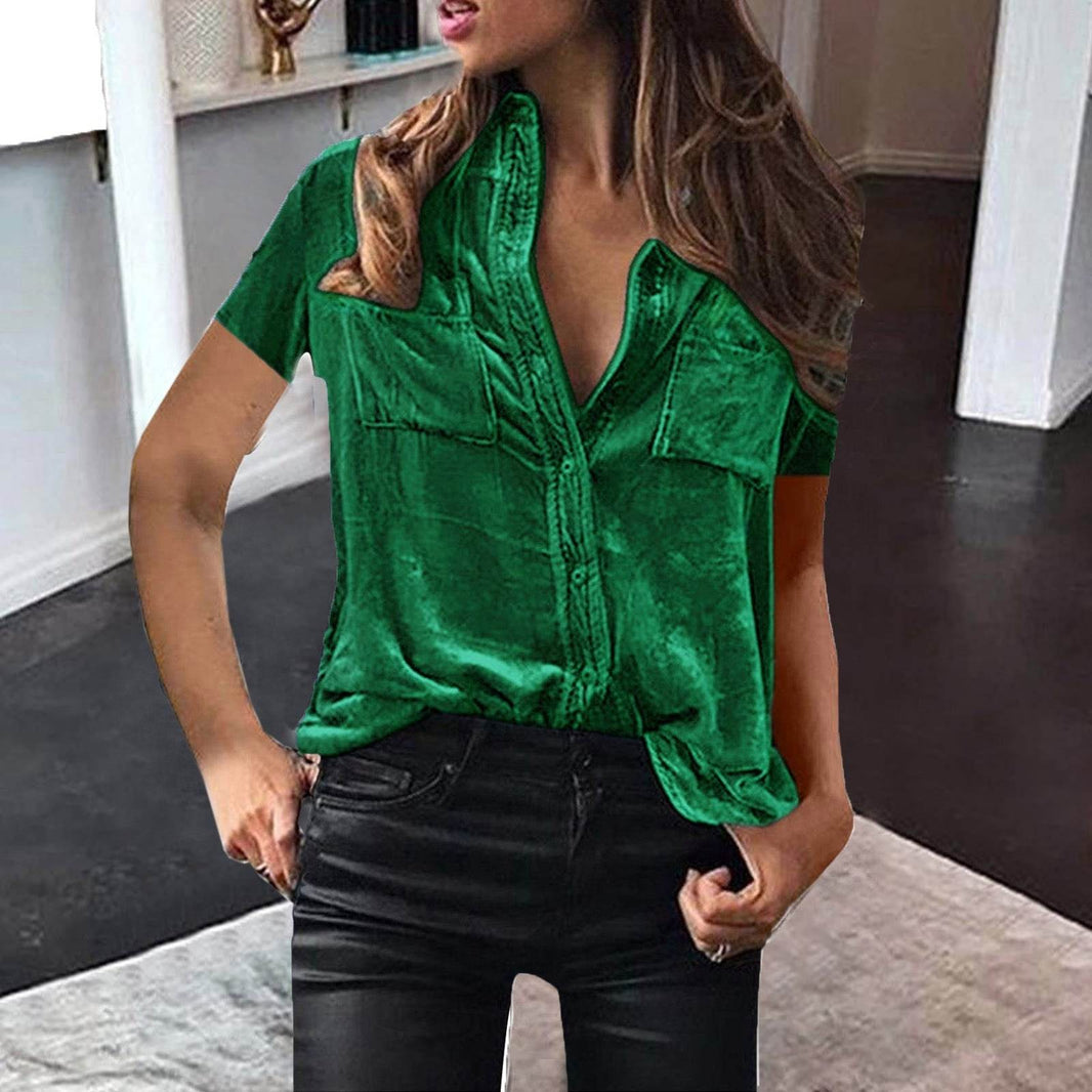 European And American Spring And Summer Pocket Short Sleeve Suede Shirt For Women - EX-STOCK Canada