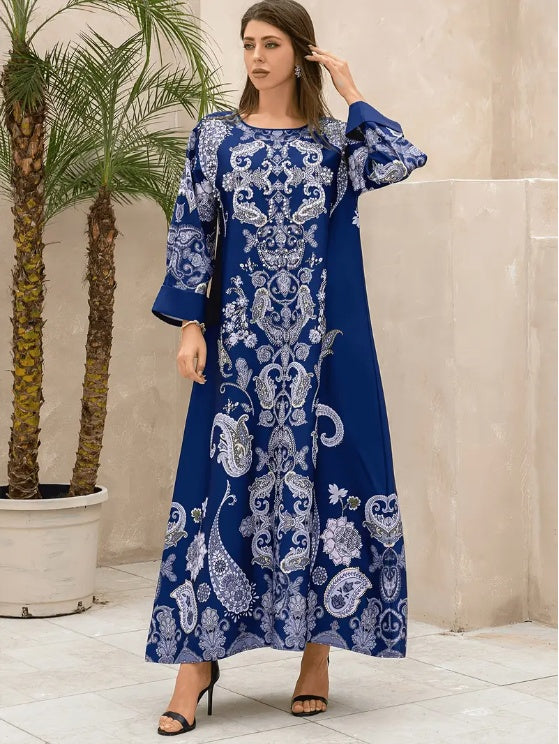 Elegantes Abaya-Kleid mit Blumenmuster und langen Ärmeln - EX-STOCK Canada