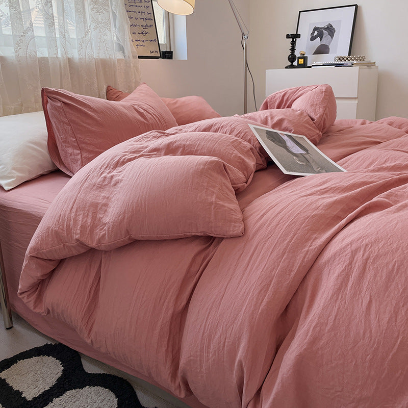 Ensemble de lit quatre pièces Couleur unie Coton lavé au ponçage Housse de couetteEX-STOCK Canada