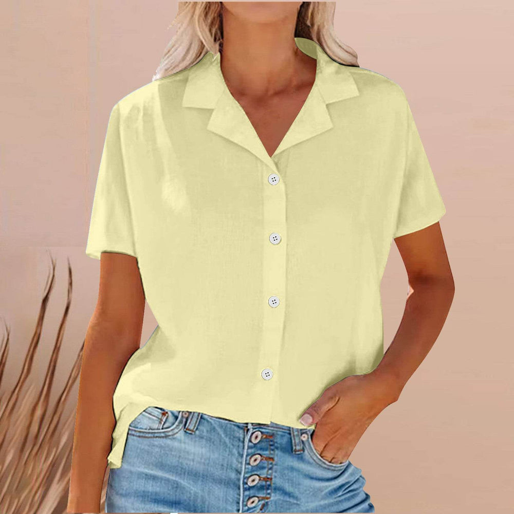Spring Summer Lapel Cotton And Linen Casual short sleeve Shirt For Women - EX-STOCK Canada