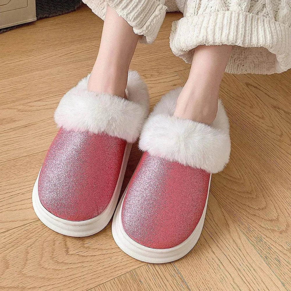 Fashion Frosted Sequined Plush Slippers Winter Warm Home Indoor Non-slip Bedroom Floor Fuzzy Slipper For Couple Women House Shoes - EX-STOCK Canada
