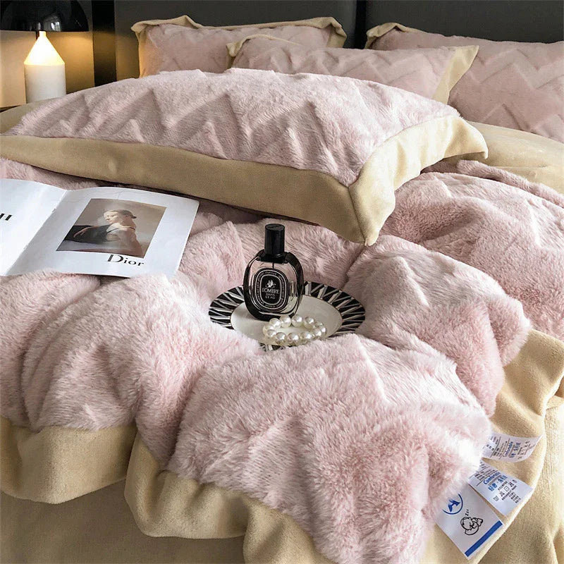 A Four Piece Set Of Rabbit Hair And Milk Velvet Duvet Cover On A Baby Plush Bed EX-STOCK Canada