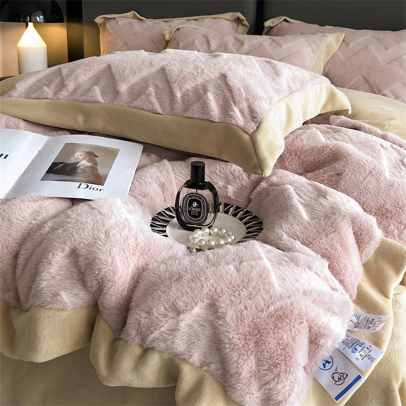 A Four Piece Set Of Rabbit Hair And Milk Velvet Duvet Cover On A Baby Plush Bed EX-STOCK Canada