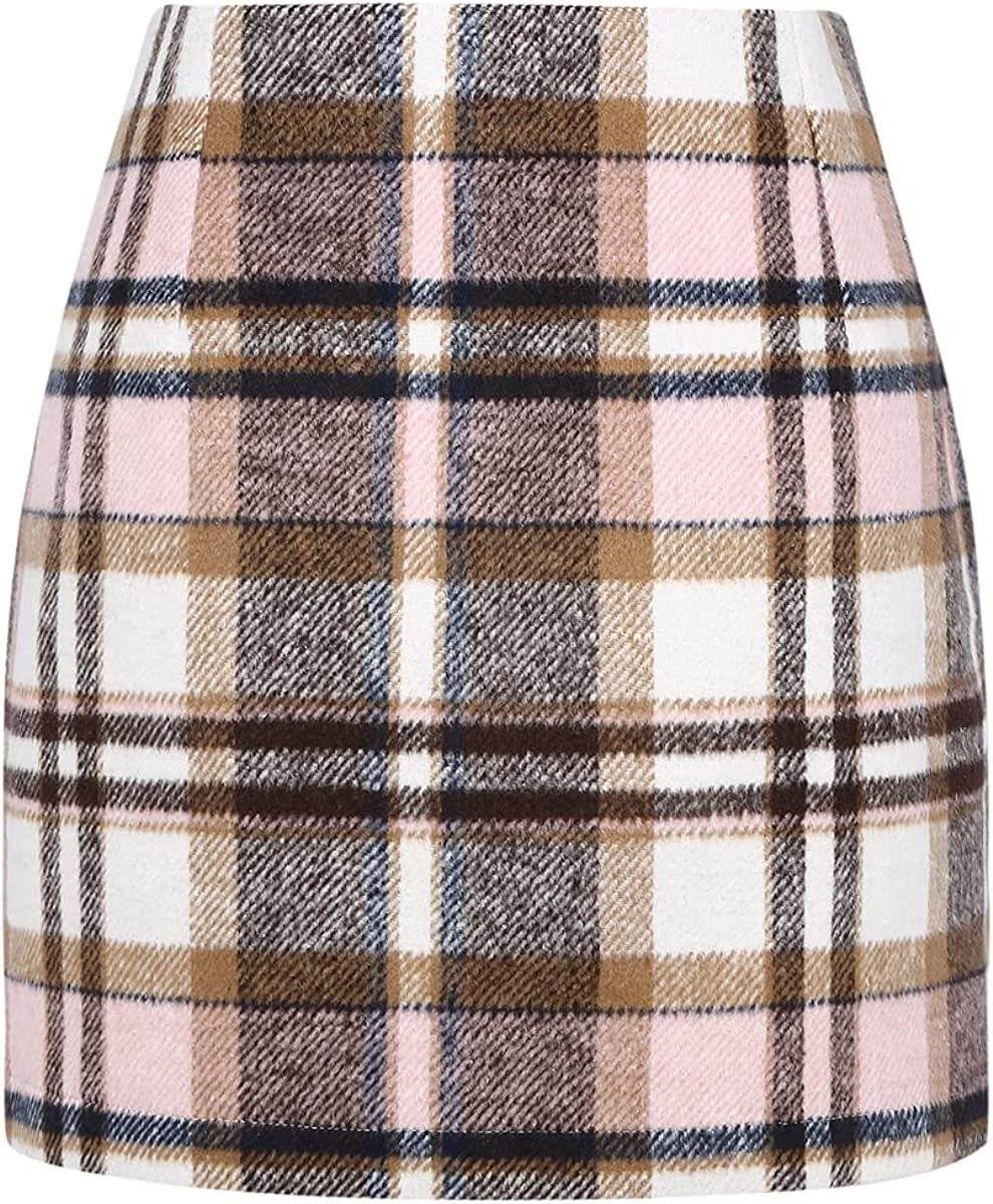 Women's High Waist Plaid Tight Pencil Wool Mini Skirt - EX-STOCK Canada