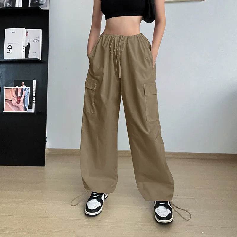 Women's Wide Leg Loose Plus Size Tether Straight Baggy Cargo Pants Women - EX-STOCK Canada