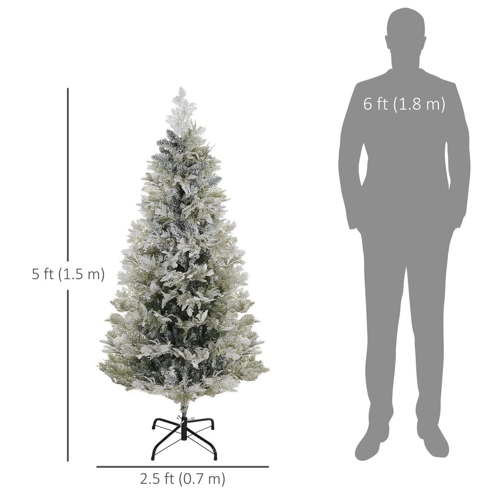 5 Feet Pencil Snow Flocked Artificial Christmas Tree With 517 Realistic Cypress Branches, Auto Open, Green EX-STOCK Canada