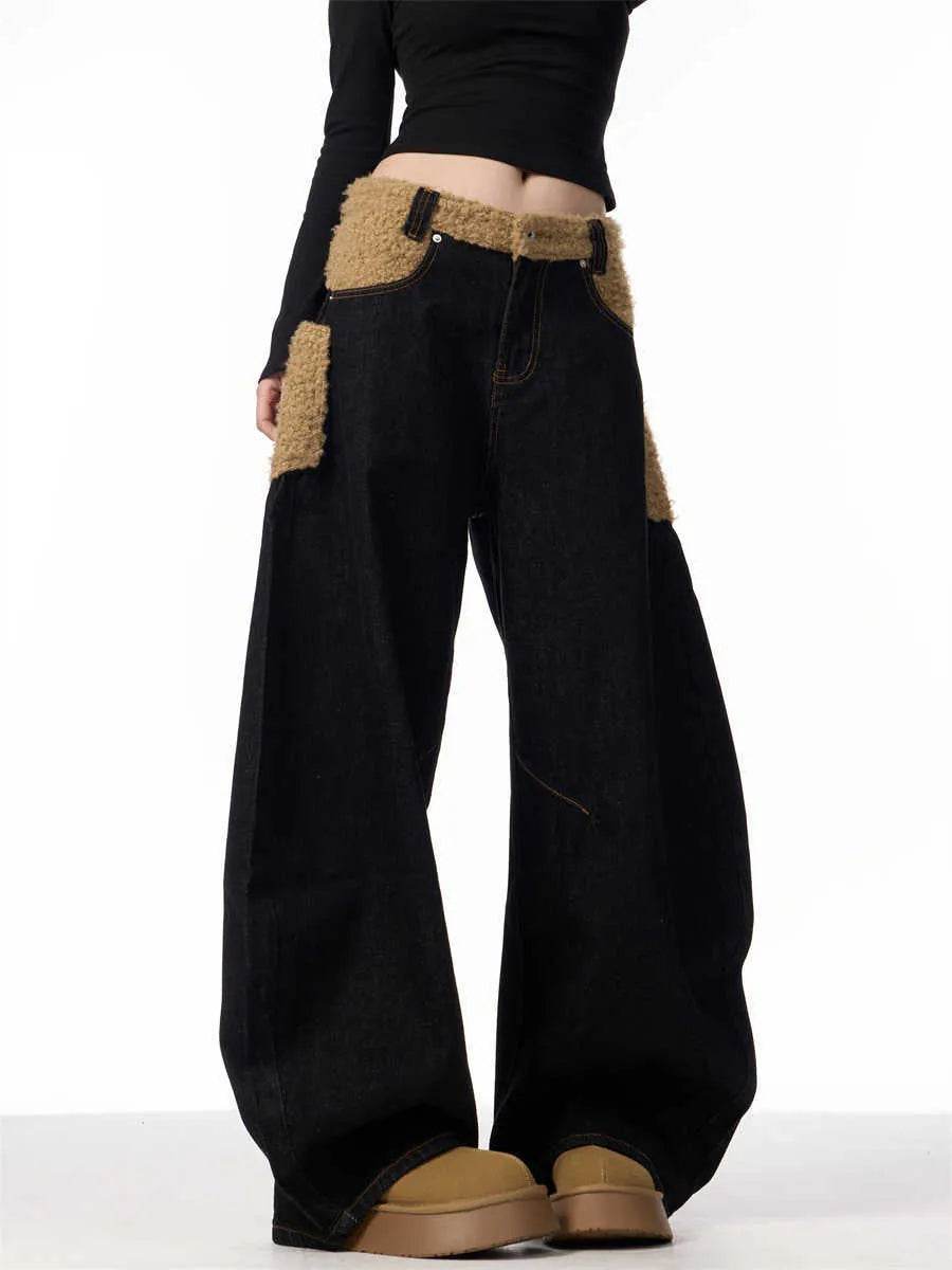 Retro Minority Design Inside-out Wear Stitching Baggy Jeans Pant For Women - EX-STOCK Canada