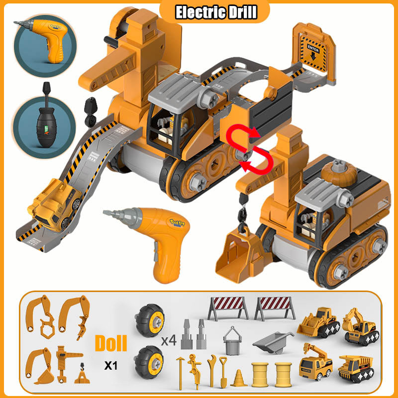 4-in-1 Construction Vehicle Toy Set, Build-and-Play Crane, Excavator and Track System EX-STOCK Canada