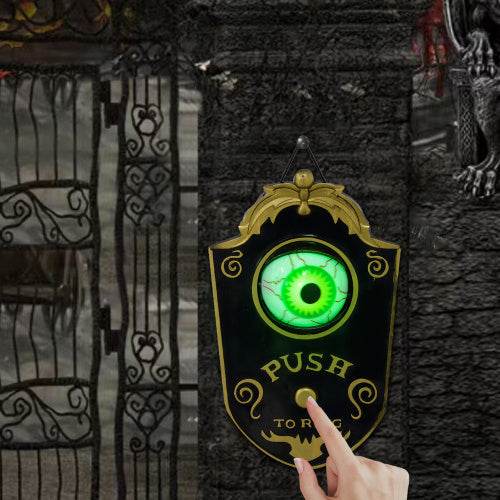 HOMCOM 7.1 Halloween Decoration, Animatronic Doorbell With Simulation Light-up Eyeball, Sound And Motion Activated Animated Prop W Piercing Doorbell Sound - EX-STOCK Canada