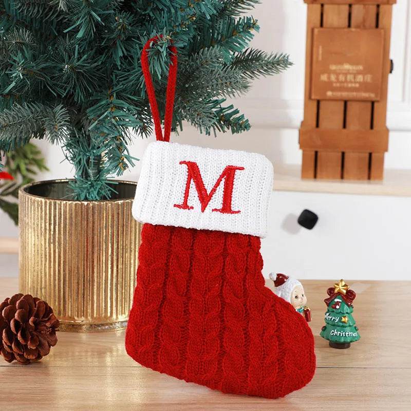 Cute Letters Christmas Stockings Decorative Creative Tree Pendant Wool Knitted Socks - EX-STOCK Canada