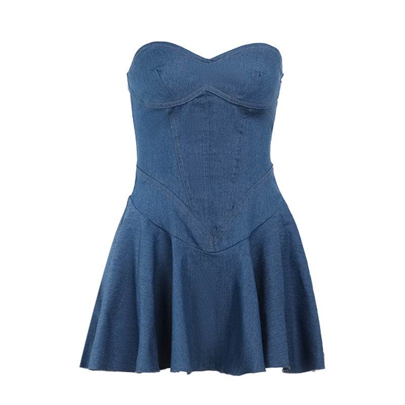 Fashion Tube Top Denim short mini Dress for Club - EX-STOCK Canada