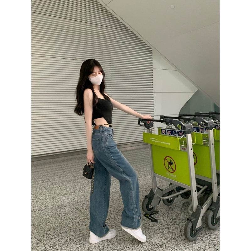 Women High waist Washed Blue Jeans Pant Wide Leg Denim Pant - EX-STOCK Canada