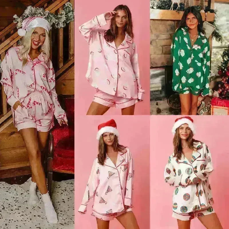 Satin Printed Santa Claus Two-piece Suit Home - EX-STOCK CANADA