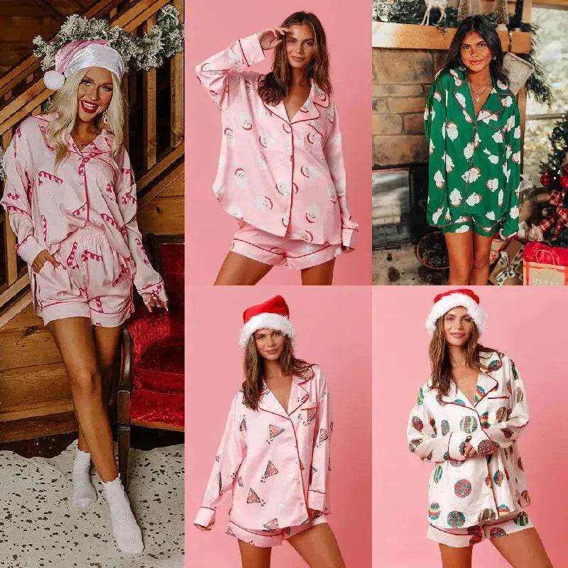 Satin Printed Santa Claus Two-piece Suit Home - EX-STOCK Canada