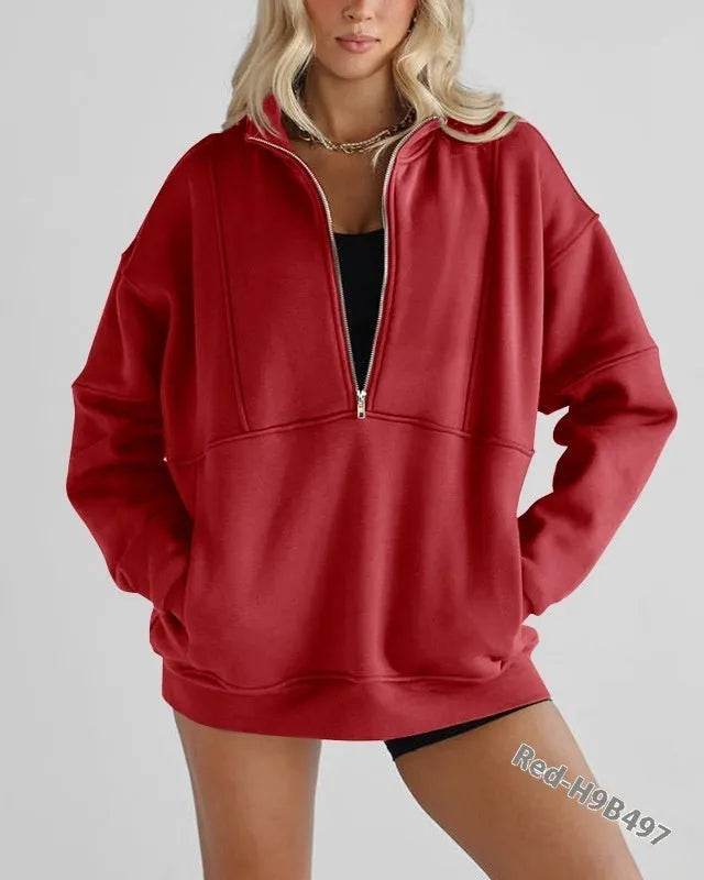 Women's Half Zipper Pocket Fashion Casual Exercise Oversized Sweatshirt Pullover - EX-STOCK Canada