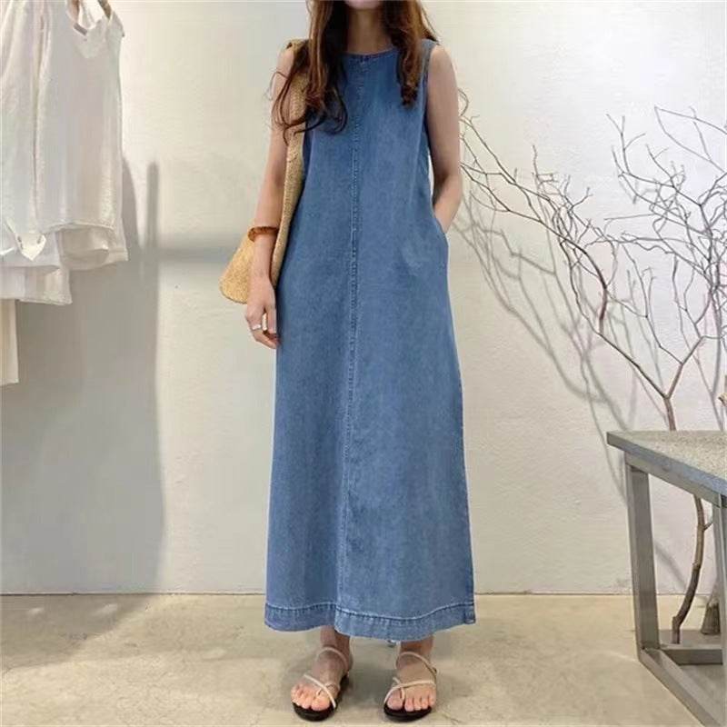 Women's Fashion Sleeveless Mum loose Long Denim Dress - EX-STOCK Canada