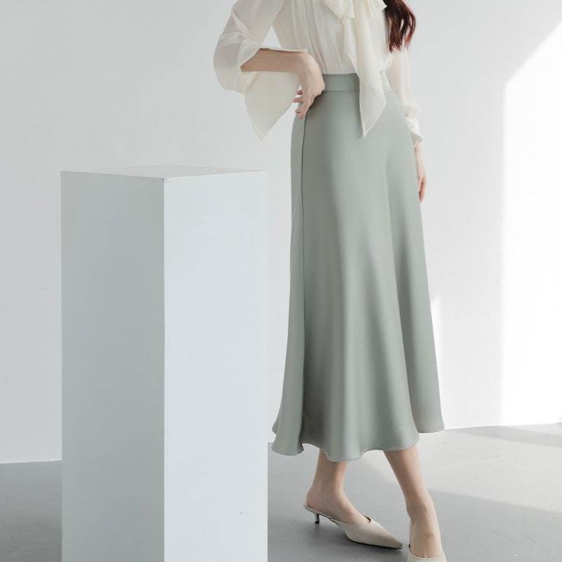Women's formal Work Satin Skirt Summer High Waist Midi Sheath Skirt - EX-STOCK Canada