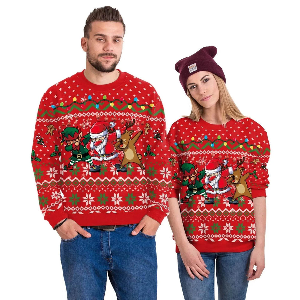Men And Women Digital Printing Christmas Round Neck Sweater Tops - EX-STOCK Canada
