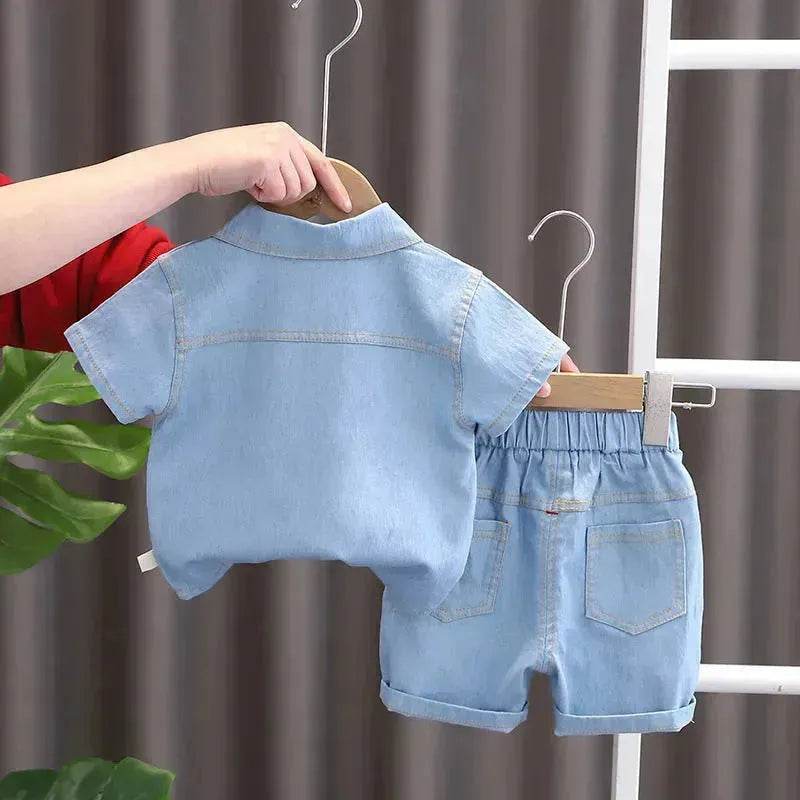 Lapel Short Sleeve Suit Children's Clothing Casual wear for boys Denim Two piece for boys - EX-STOCK Canada