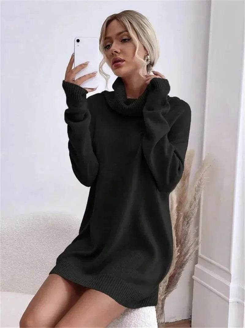 Autumn Winter Solid Cashmere Loose Mini Turtleneck sweater Dress - EX-STOCK Canada