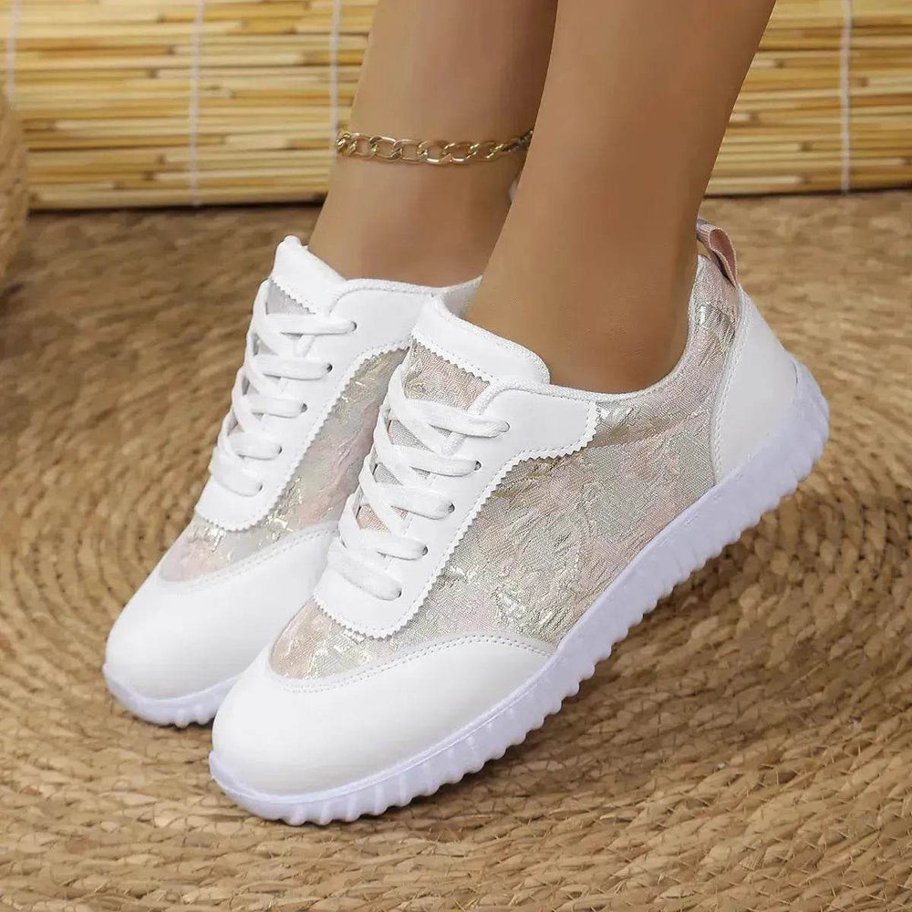 Versatile Lace-up Flat Shoes Casual Lightweight Thick-soled Running Sports Shoes Low-top Breathable Sneakers For Women - EX-STOCK Canada