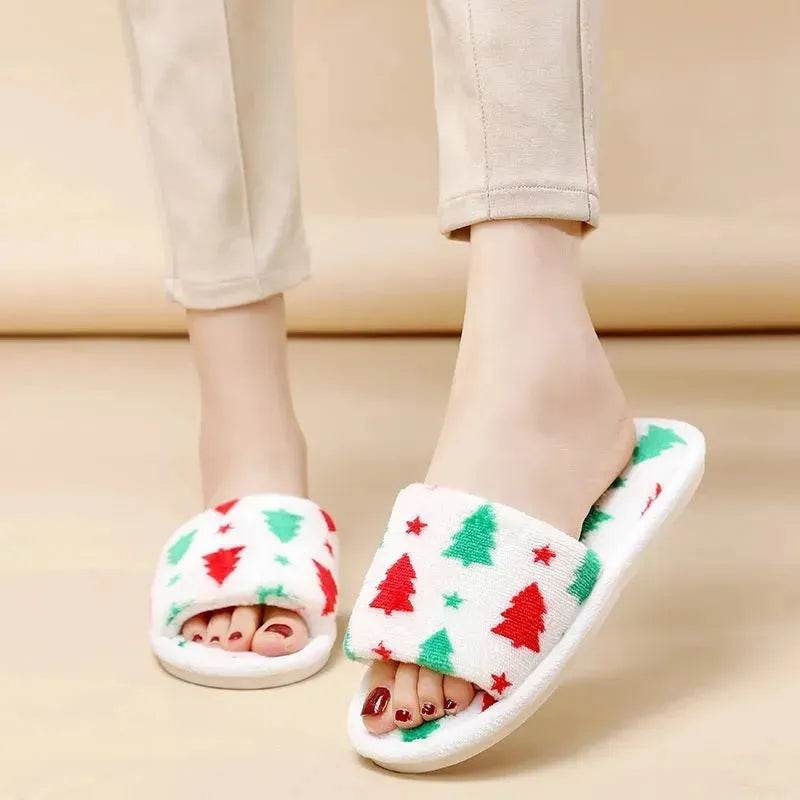 Christmas Tree Home Slippers Fashion Floor Bedroom Open-toe Plush Slippers For Women Fuzzy House Shoes - EX-STOCK Canada