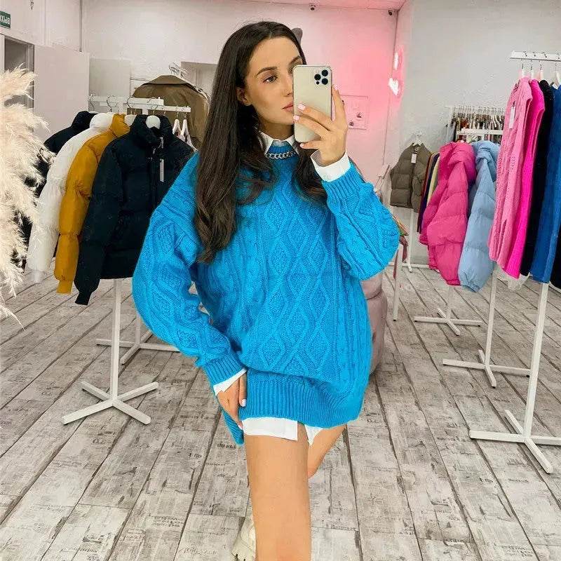 Casual Oversize Hip pop style Round neck Knitted Twist Sweater dress - EX-STOCK Canada