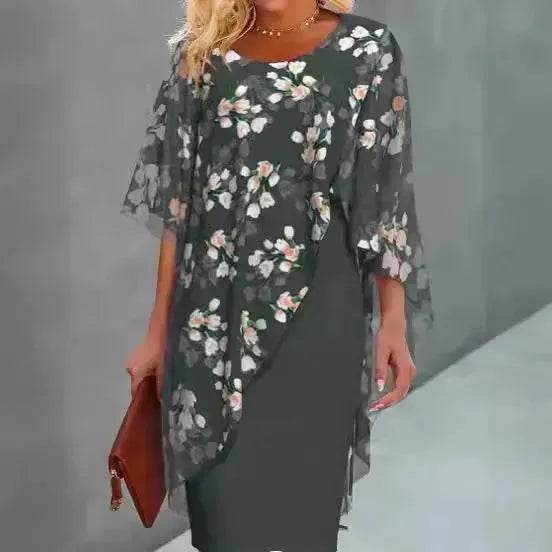 Printed Floral Chiffon Fashion Straight Cut Modest Dress - EX-STOCK Canada