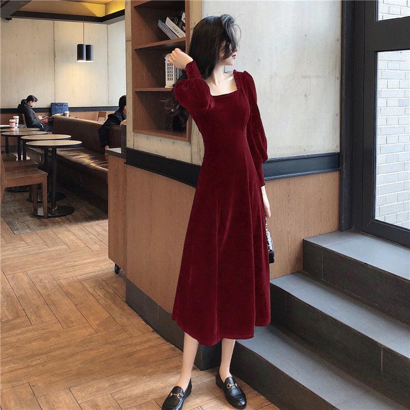 Women's Square Neck Solid Velvet Dress EX-STOCK Canada
