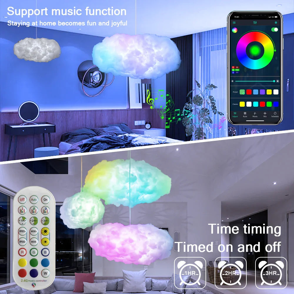USB Cloud Light APP Control Music Synchronization 3D RGBIC Ambient Light Lightning Simulation Clouds Bedroom Room Light EX-STOCK Canada