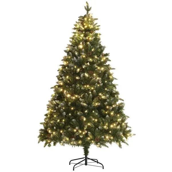 7 Foot Prelit Artificial Christmas Tree With Dual Colour LED Light, Hinged Xmas Tree For Home Office Holiday EX-STOCK Canada