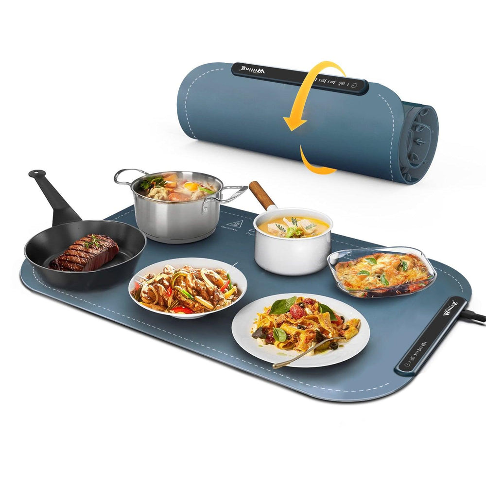 Tapis de Chauffage Alimentaire 250W avec 3 Réglages de Température - Chauffe-Aliments Domestique Portable pour Acier Inoxydable, Céramique, Verre, Émaux - Bleu MarineEX-STOCK Canada