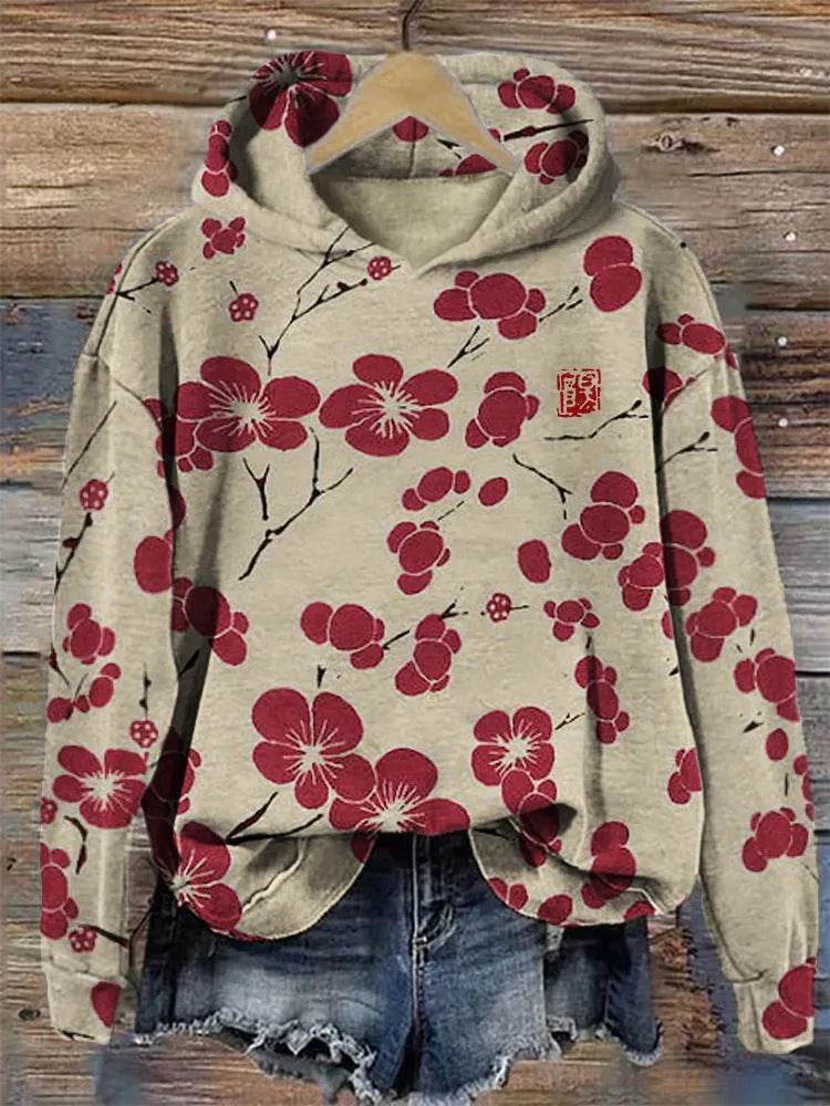 Women Fashion Spring And Autumn Plum Blossom Hooded Super Plus Size Loose-fitting Casual Pullover - EX-STOCK Canada