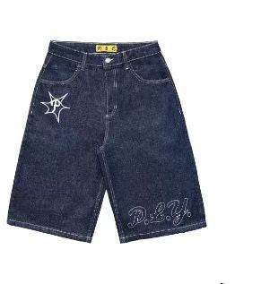 Full Embroidery Dark Blue Denim Shorts Men Jeans - EX-STOCK Canada
