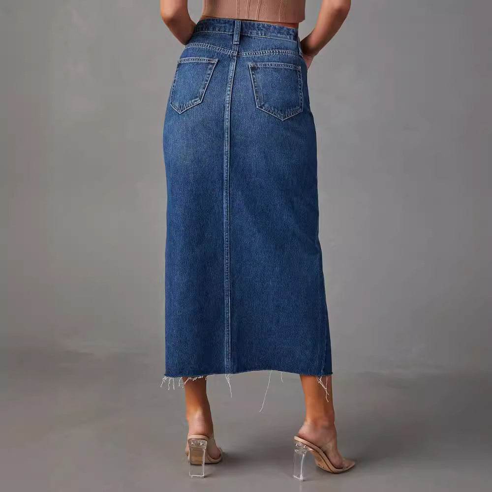 Women's Fashion Slimming front split Midi Denim Skirt - EX-STOCK Canada