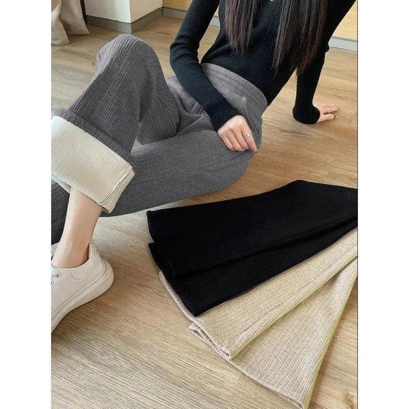 All-matching Straight Casual Fleece And Thick Slightly Flared Wide-leg trouser Pants For Women - EX-STOCK Canada