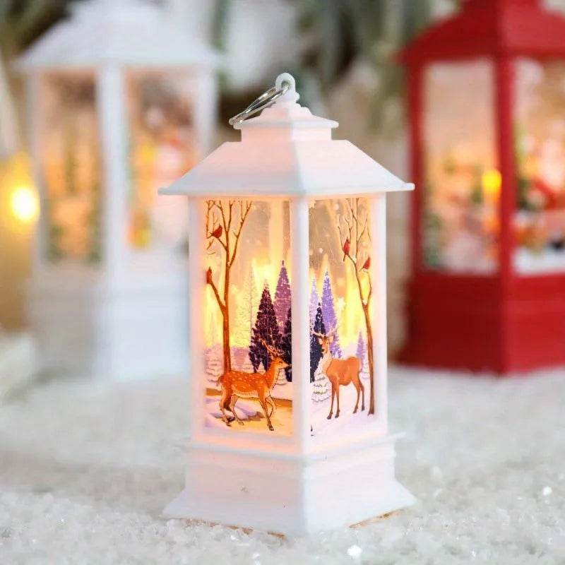 Christmas Candles Light Led Snow Deer Lantern Light Vintage Castle Santa Snowman Hanging Lantern Lamp New Year Party Decoration - EX-STOCK Canada