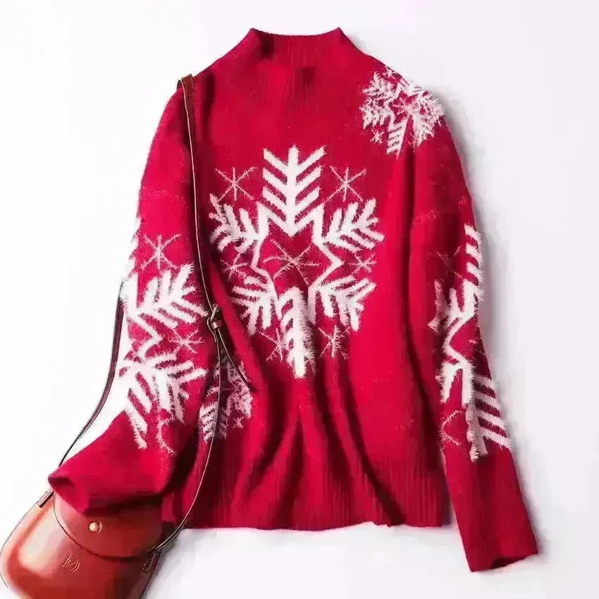 Snowflakes Crewneck Christmas Cashmere Sweater women - EX-STOCK CANADA