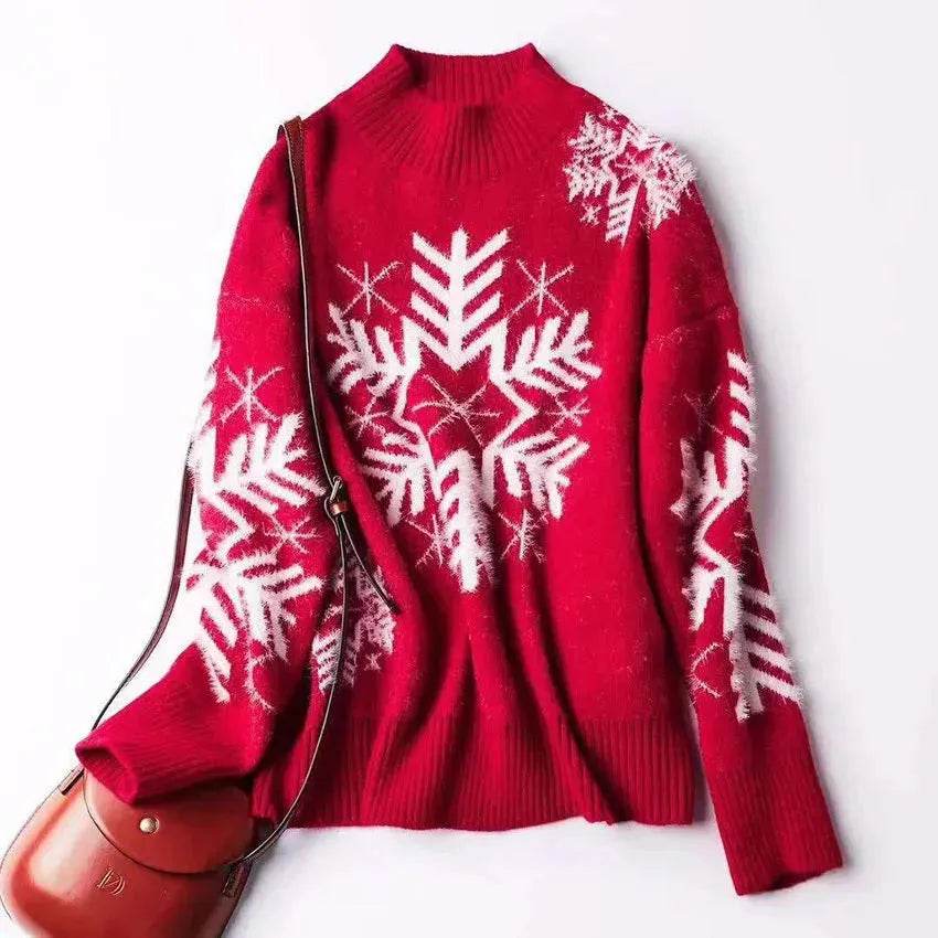 Snowflakes Crewneck Christmas Cashmere Sweater women - EX-STOCK Canada
