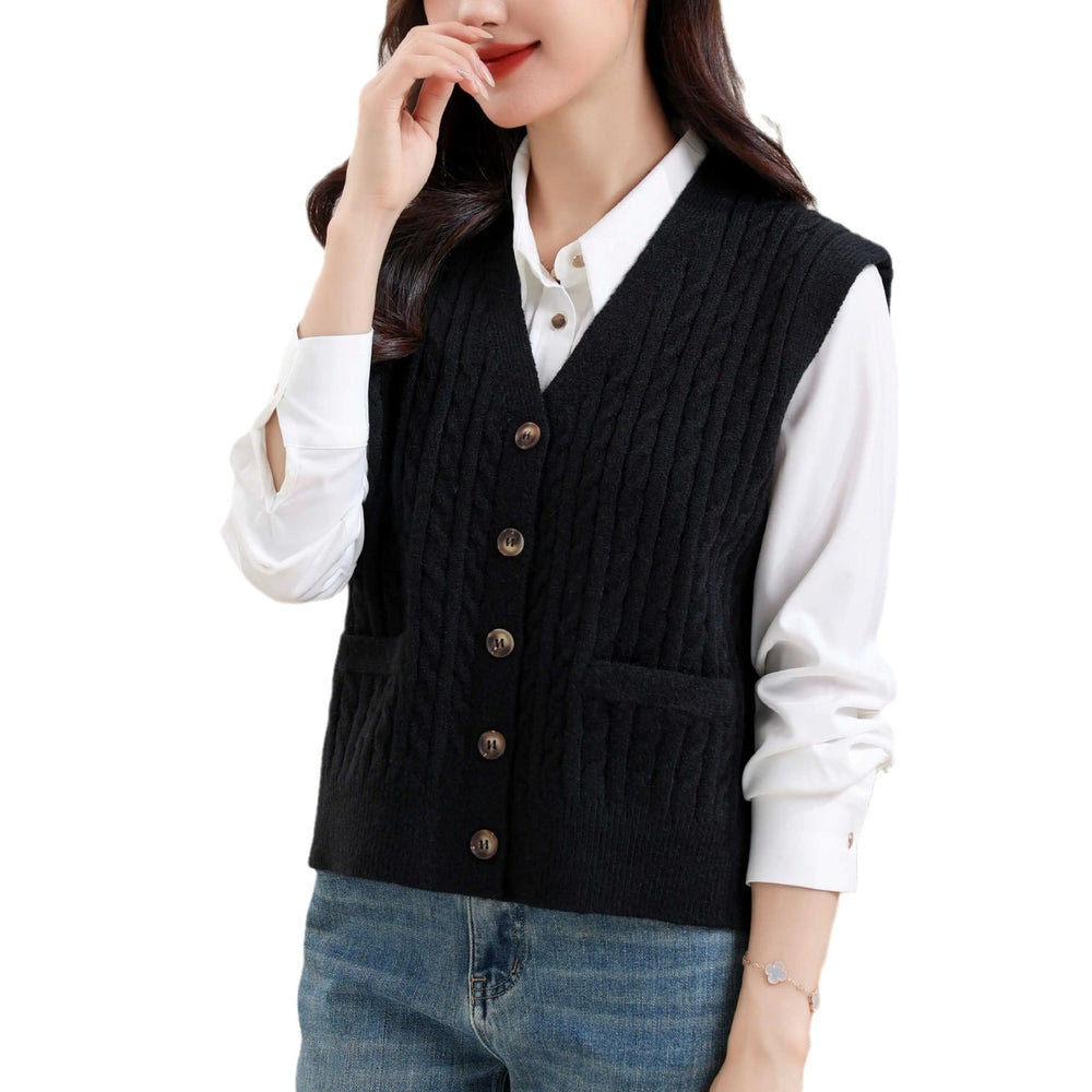 Women's V-neck Twist Knitted Vest EX-STOCK Canada