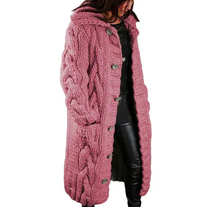 Chunky Long Knitted Hoodie winter Long Cardigan sweater Jacket women - EX-STOCK Canada
