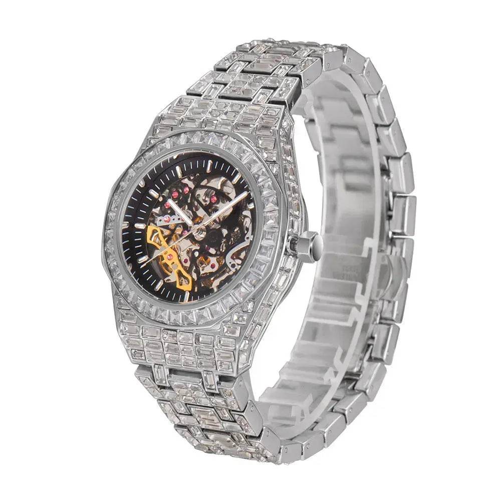 Hip Hop Full Square Diamond Luminous Hollow Mechanical Watch - EX-STOCK Canada