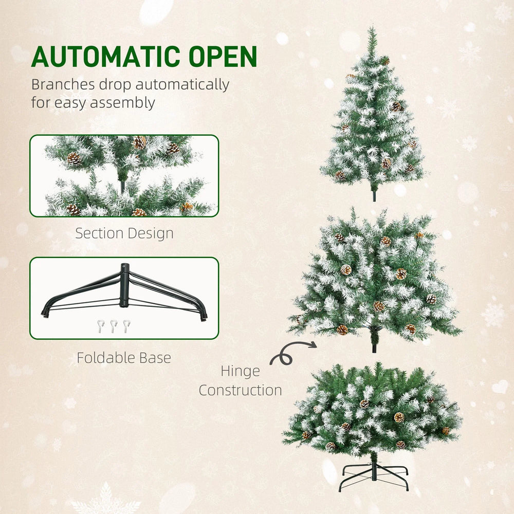 6ft Snow Flocked Artificial Christmas Tree, Unlit Full Fir Tree With Automatic Open, 800 Realistic Branches And 61 Pine Cones EX-STOCK Canada