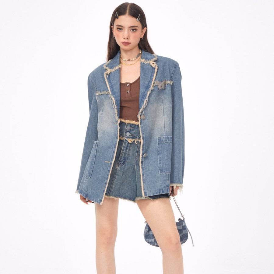 Casual Loose Denim Suit Jacket For Women - EX-STOCK Canada